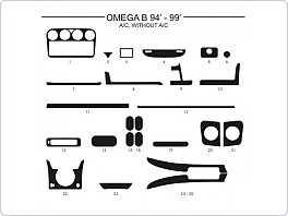 Dekor interiéru Opel Omega B 1994-1999, manuální klmatizace, bez klimatizace, Al hliník