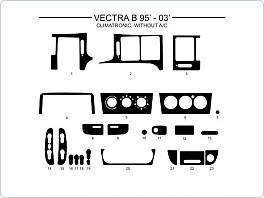 Dekor interiéru Opel Vectra B 1995-2003, climatronic, bez klimatizace, Al hliník