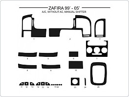 Dekor interiéru Opel Zafira 1999-2004, manuální klima, manuální řazení, Al hliník