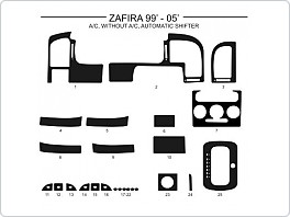 Dekor interiéru Opel Zafira 1999-2004, manuální klima, bez klimatizace, automatické řazení, Al hliník