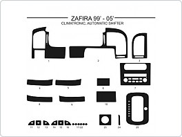 Dekor interiéru Opel Zafira 1999-2004, climatronic, automatické řazení, Al hliník