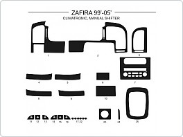 Dekor interiéru Opel Zafira 1999-2004, climatronic, manuální řazení, Al hliník