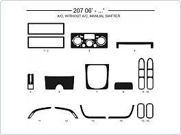 Dekor interiéru Peugeot 207, 2006-, s klimatizací, bez klimatizace, manuální řazení, carbon standart