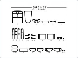 Dekor interiéru Peugeot 307, 2001-2005 s klimatizací včetně climatronic, AL hliník