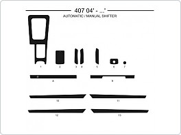 Dekor interiéru Peugeot 407, 2004-, dekory 2 sada, manuální i automatická převodovka, carbon plus