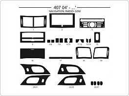 Dekor interiéru Peugeot 407, 2004-, navigace, radio GSM, carbon standart