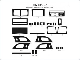 Dekor interiéru Peugeot 407, 2004-, bez navigace, bez radia GSM, AL hliník