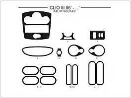 Dekor interiéru Renault Clio 2005-, s i bez klimatizace, AL hliník