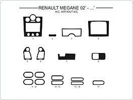 Dekor interiéru Renault Megane 2002-2005 s i bez klimatizace, AL hliník