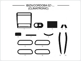 Dekor interiéru Seat Ibiza 2002-, climatronic, AL hliník