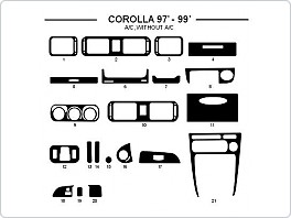 Dekor interiéru Toyota Corolla, 1997-1999, s klimatizací, bez klimatizace, AL hliník