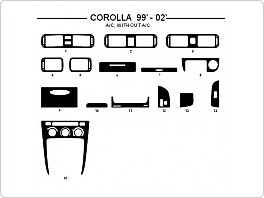 Dekor interiéru Toyota Corolla, 1999-2002, s klimatizací, bez klimatizace, AL hliník