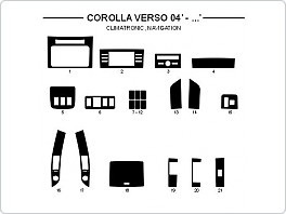 Dekor interiéru Toyota Corolla Verso, 2004-, climatronic, s navigací, AL hliník