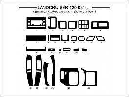 Dekor interiéru Toyota Land Cruiser 120, 2003-, climatronic, automatické řazení, radio P3914, AL hliník