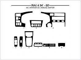 Dekor interiéru Toyota Rav 4, 1994-2000, s i bez klimatizace, manuální řazení, AL hliník