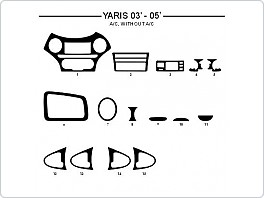 Dekor interiéru Toyota Yaris, 2003-2005, s i bez klimatizace, AL hliník