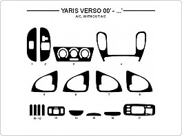 Dekor interiéru Toyota Yaris Verso, 2000-, s i bez klimatizace, černý