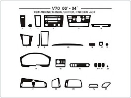 Dekor interiéru Volvo V70, 2000-2004, climatronic, manuální řazení, radio HU-603, Al hliník