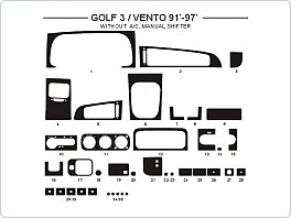 Dekor interiéru Volkswagen Golf 3 1991-1997 bez klimatizace, manuální řazení, AL hliník