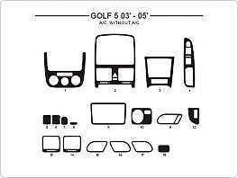 Dekor interiéru Volkswagen Golf 5 2003-2005 s manuální klimatizací, nebo bez klimatizace, AL hliník