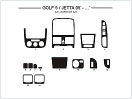 Dekor interiéru Volkswagen Golf 5 2005-2009 s manuální klimatizací, nebo bez klimatizace, černý