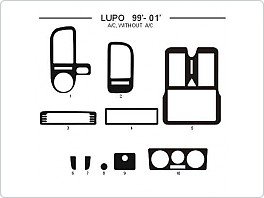 Dekor interiéru Volkswagen Lupo 1999-2001s manuální klimatizací, nebo bez klimatizace, AL hliník