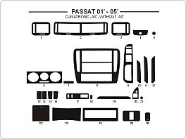 Dekor interiéru Volkswagen Passat 2001-2004 climatronic, man. klima, bez klimi, bez navigace, černý