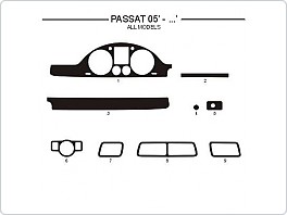 Dekor interiéru Volkswagen Passat 2005- horní dekory, AL hliník