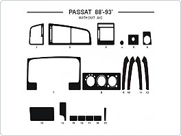 Dekor interiéru Volkswagen Passat 1988-1993, bez klimatizace, AL hliník