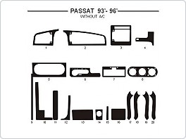 Dekor interiéru Volkswagen Passat 1993-1996, bez klimatizace, AL hliník