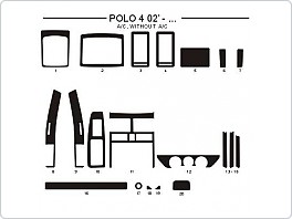 Dekor interiéru Volkswagen Polo 2002-2005, bez klimatizace, s manuální klimatizací, AL hliník