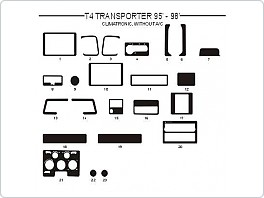 Dekor interiéru Volkswagen T4 Transporter 1995-1998, climatronic, bez klimatizace, AL hliník