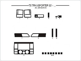 Dekor interiéru Volkswagen T5 Transporter 2003-2008, manuální klima, bez klimatizace, AL hliník