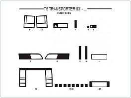 Dekor interiéru Volkswagen T5 Transporter 2003-2008, climatronic, AL hliník