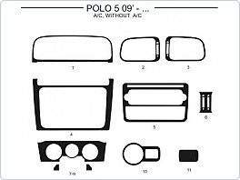 Dekor interiéru Volkswagen Polo 2009-, s klimatizací, bez klimatizace, Al hliník