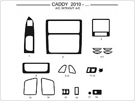 Dekor interiéru Volkswagen Caddy 2010-, s klimatizací, bez klimatizace, Al hliník