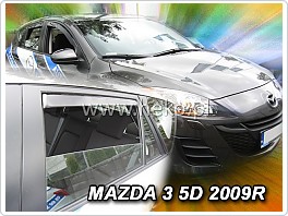 Plexi ofuky oken, deflektory Mazda 3, 2009-2014 přední + zadní pro hatchback