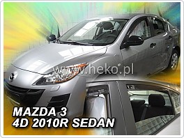 Plexi ofuky oken, deflektory Mazda 3, 2009-2014 přední + zadní pro sedan