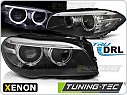 Přední světla LED angel eyes s denními světly BMW F10,F11 xenon D1S 2010-2013 černá, AKCE